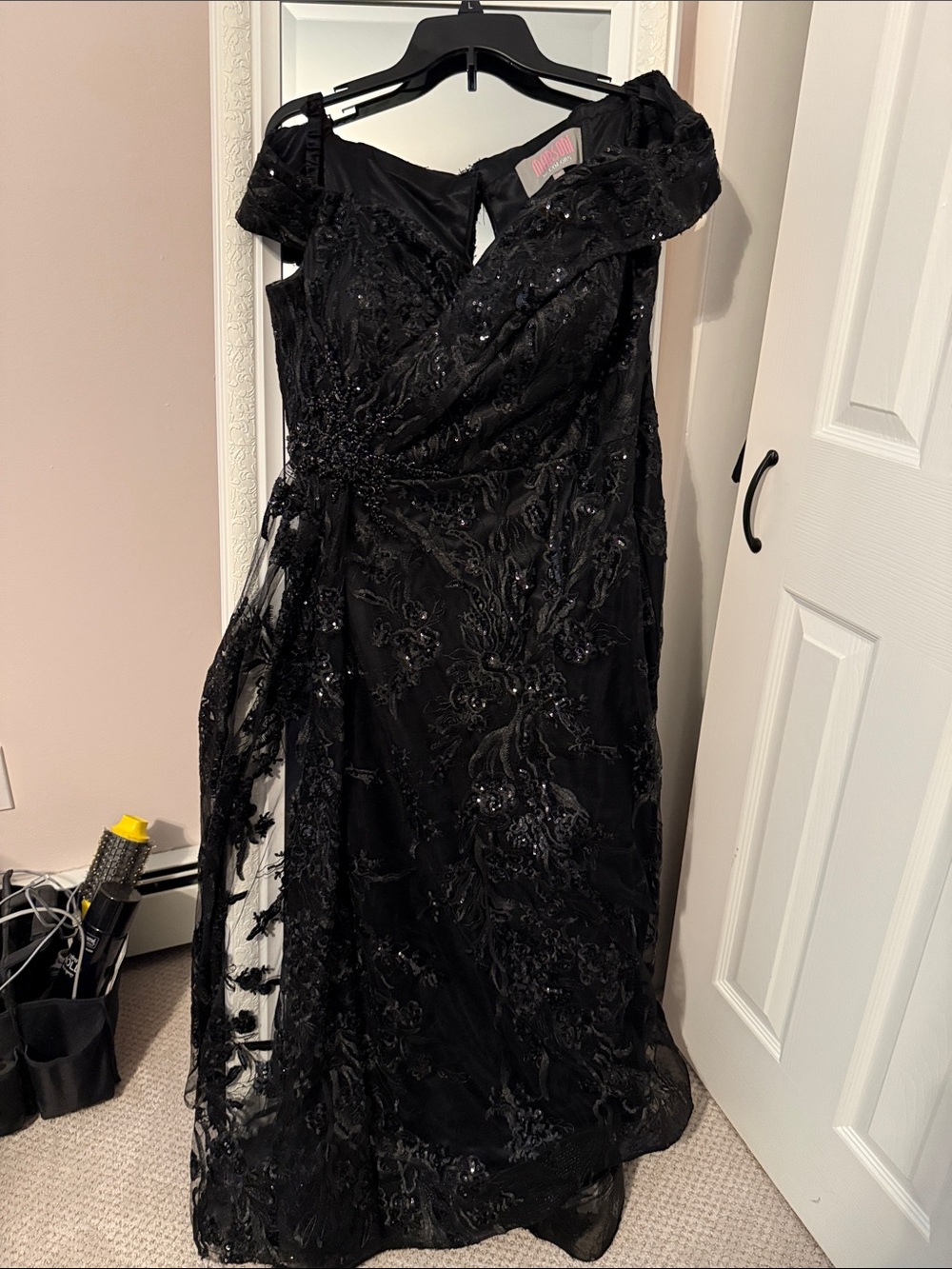 Black Beaded Off-Shoulder Wedding Dress